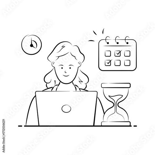 Time Management Illustration with Clock, Calendar, and Business Planning