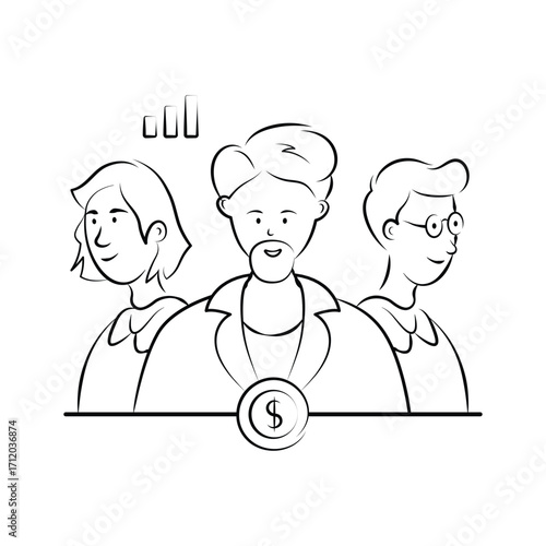 Business team hand drawn illustration, collaboration and teamwork