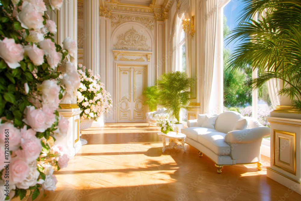 Fototapeta premium A beautiful and sophisticated Victorian interior with elegant floral accents and detailed ornate paneling
