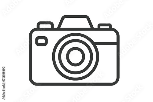 Camera icon vector illustration. Photography line art symbol. Photo camera outline pictogram for logo, website, app design. Digital equipment sign. Minimalist photographer concept.