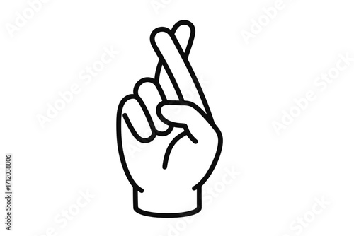 Fingers crossed hand gesture for good luck. Hope and wish concept. Superstition symbol. Promise or lying sign. Vector cartoon linear icon illustration on transparent background.