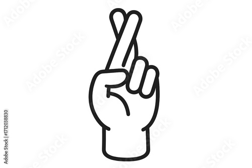 Crossed fingers hand gesture vector icon. Symbol for good luck, wish for the best, hope, and making a promise. Minimalist linear art cartoon style illustration design.