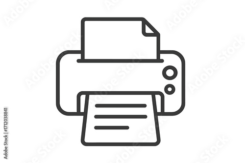 Printer line icon. Print, copy, scan, fax machine symbol. Office equipment and technology. Printing paper document. Workspace pictogram for web and app. Vector illustration.