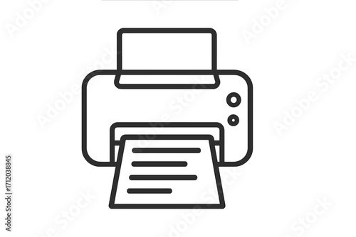 Printer icon, office equipment symbol. Simple outline vector illustration of printing a document. Linear design for print, copy, scan, and fax machine technology concepts.