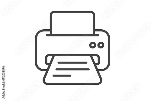 Printer icon vector. Simple line art symbol of office equipment for printing documents. Business technology concept. Minimalist outline illustration for web and print design.