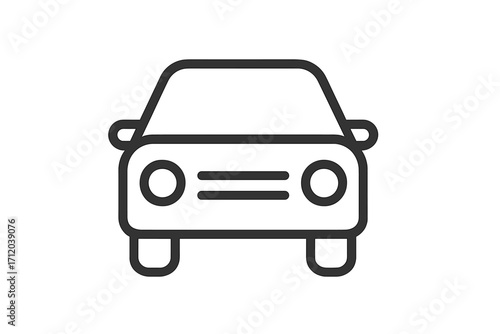 Car icon from front view. Linear symbol of an automobile. Transport and travel concept. Vector illustration. Simple outline pictogram for automotive graphic. Minimalist vehicle logo.