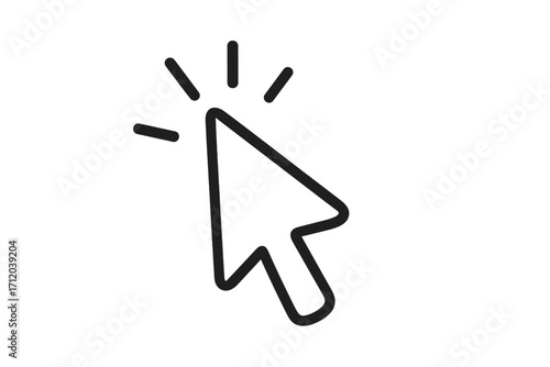 Cursor click icon. Mouse pointer symbol. Arrow for website. Web interface element. Graphic user interface design. Vector line illustration for selection or choosing action.