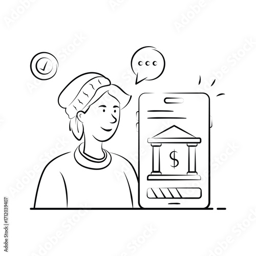Mobile banking illustration showing smartphone and digital money.