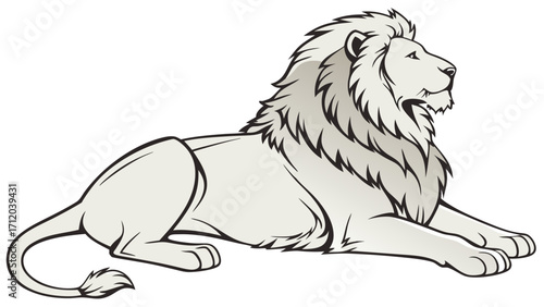 Majestic Lion Illustration Side Profile of a Reclining Big Cat.