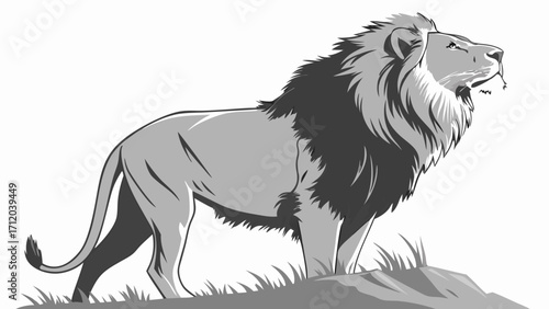 Majestic Lion in Grayscale Wild Cat Illustration Animal Profile Wildlife Art African Animal Vector Graphic.
