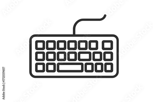 Keyboard icon vector for computer and web design. Minimalist line art symbol of a desktop device for data entry and typing. Workspace and technology concept illustration.