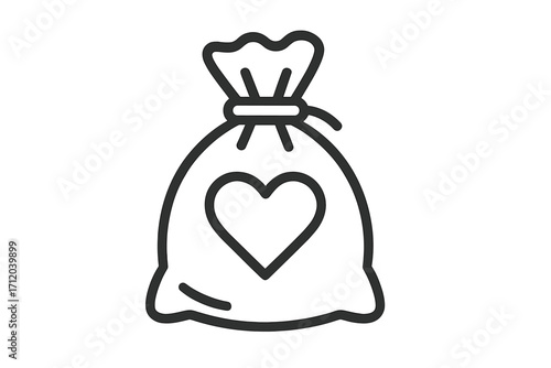 Love bag with heart line icon. Metaphor of charity, donation, and giving. Concept of philanthropy and support. Vector illustration for volunteering and humanitarian aid projects.