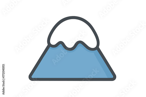 Mountain with snow cap icon. Flat vector cartoon illustration. Symbol of winter, nature, adventure, and cold. Peak, summit, and landscape graphic for travel and hiking.