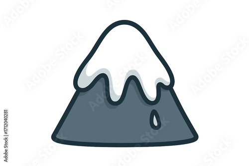 Snow drift symbol and melting snow icon. Cartoon vector illustration of a snow pile or snowbank. Winter weather or spring thaw concept with a single water drop. Flat design graphic.