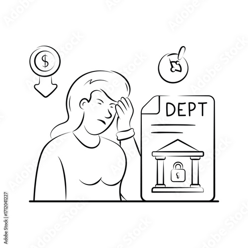 Debt Issues Illustration with Bank Loan and Financial Burden