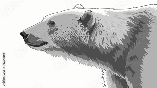 Stylized grayscale portrait of a large predator profile view wild animal arctic mammal wildlife illustration nature artwork zoology graphic design element.