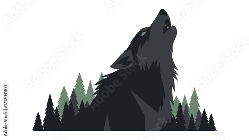 Lone Wolf's Howl at Sunset: The majestic silhouette of a solitary wolf lifts its head, giving a haunting howl into the vast expanse, in this illustration of wild nature
