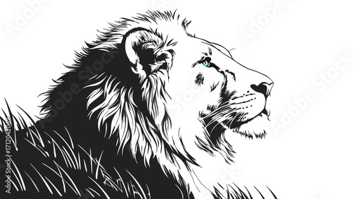 Stylized Lion Profile Black and White Illustration Wild Animal Art Majestic Creature Design.