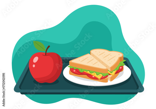 Nutritious lunch tray vector Fresh apple and savory sandwich for a healthy, balanced meal
