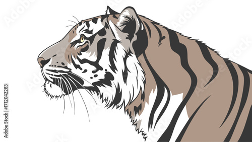 Stylized Tiger Head Profile Wild Cat Portrait Big Cat Illustration Wildlife Art Vector Graphic.