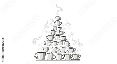 Steaming hot coffee cups stacked high creating a warm inviting aroma for your morning boost or cozy break, Generative AI.