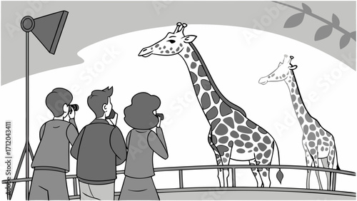 Visitors observing giraffes at a wildlife enclosure.