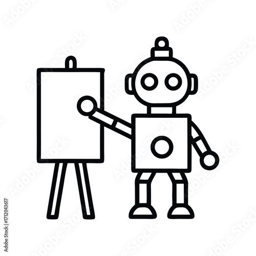  cartoon robot painting on canvas white background