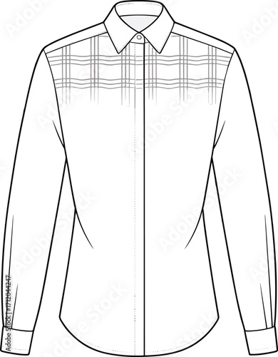 Long sleeve shirt vector, men’s fashion flat sketch, button down shirt design, apparel template illustration, clothing outline drawing, textile pattern