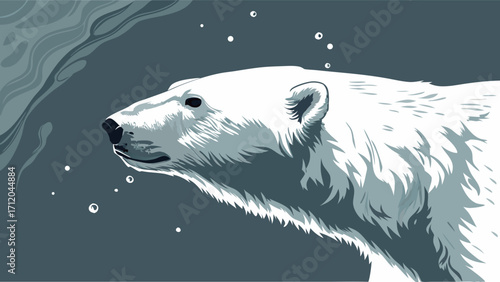 Stylized Polar Bear Portrait Arctic Animal Wildlife Illustration Winter Theme Abstract Design Cool Tones Nature Art Graphic Design Element.