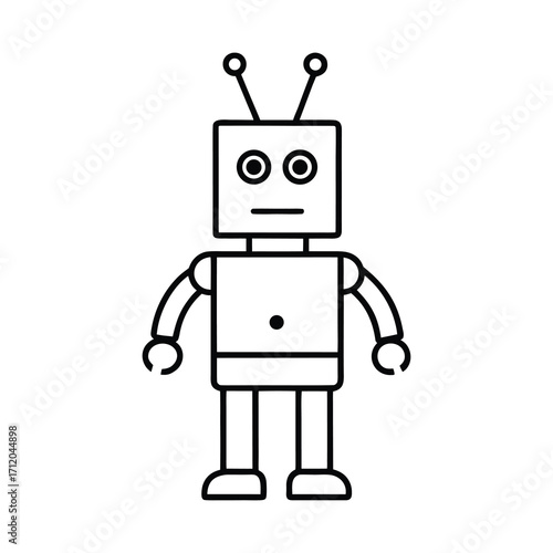 cartoon robot with antennas outline kid friendly.