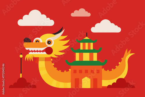 Chinese New Year Dragon Dance Celebration Background