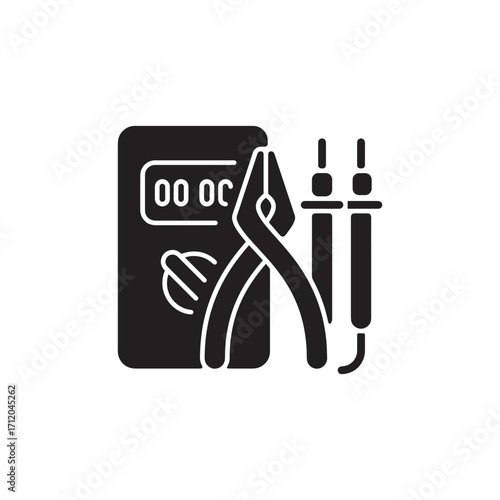 Battery with Jumper Cables Silhouette Vector Icon – Automotive Equipment
