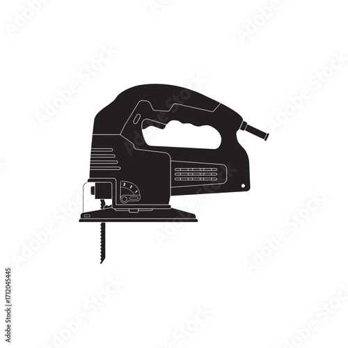 Jigsaw Machine Silhouette Vector Icon – Carpentry and DIY Tool