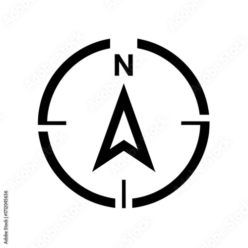 Black and white compass icon with north arrow highlighted.