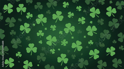 Repeating Pattern of Green Clover Leaves on a Dark Green Gradient Background shamrock leaf