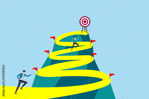 Avoid pitfall Planning and obstacle avoidance concept, business failure, skill and creativity to solve problem with many pitfalls to achieve leading to the top of a mountain. 
