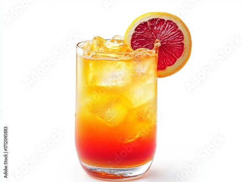 A refreshing and colorful citrus cocktail with a slice of orange or grapefruit on the rim, served cold in a glass.