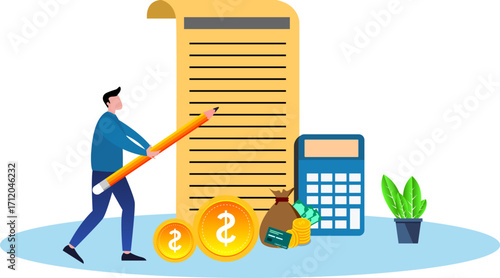 Businessman with calculator estimate cost from project document Project cost estimation, calculate budget or resources to finish work invoices or taxes