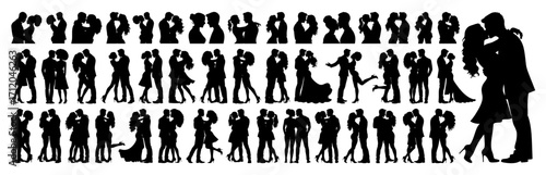 Romantic Couples Black Silhouette Vector Big Collection – Love, Embrace, Kissing and Different Poses, Transparent Background 