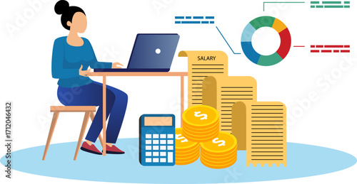 Salary payroll system, Payroll online payment concept, invoice sheet, office accounting administrative ,employee wages concept