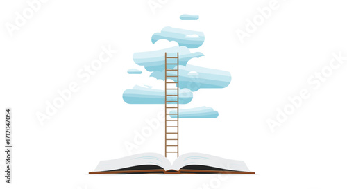 Unlock your potential climb the ladder of knowledge from an open book reaching for the clouds inspiring growth and imagination, Generative AI.
