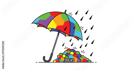 Vibrant rainbow umbrella shields colorful ideas from falling rain inspiring creativity and protection, Generative AI.