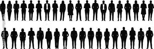 Business people silhouettes collection, diverse workforce illustration, corporate team icons, professional attire, organizational structure, workplace diversity, office staff design