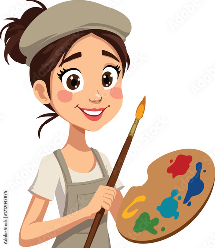 Cartoon Woman Painter Illustration