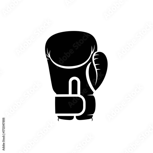 A simple black silhouette icon of a single boxing glove on a plain white background.