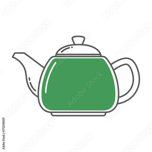 Green teapot with lid and handle kitchenware.