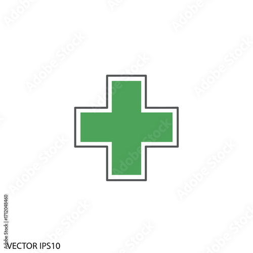 Green Medical Cross Symbol Icon Vector Illustration.