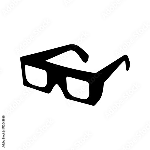 Silhouette of classic 3D glasses against a clean white background, simplicity