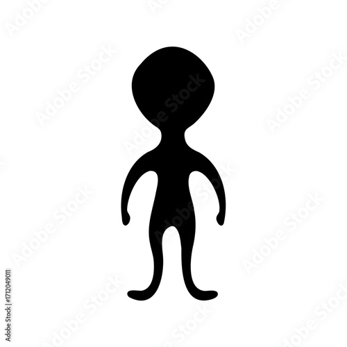 Stylized Silhouette Depicting a Humanoid Alien Figure on a White Background