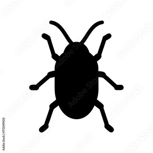 Black Silhouette of a Beetle Insect with Antennae and Legs on White